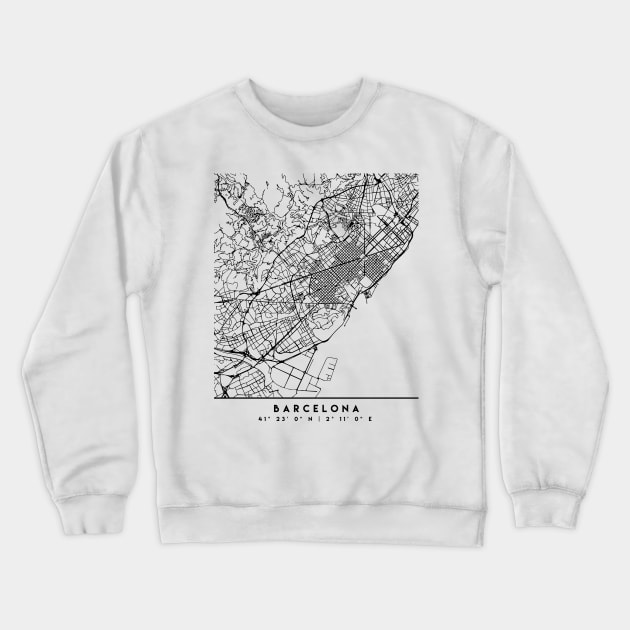 BARCELONA SPAIN BLACK CITY STREET MAP ART Crewneck Sweatshirt by deificusArt